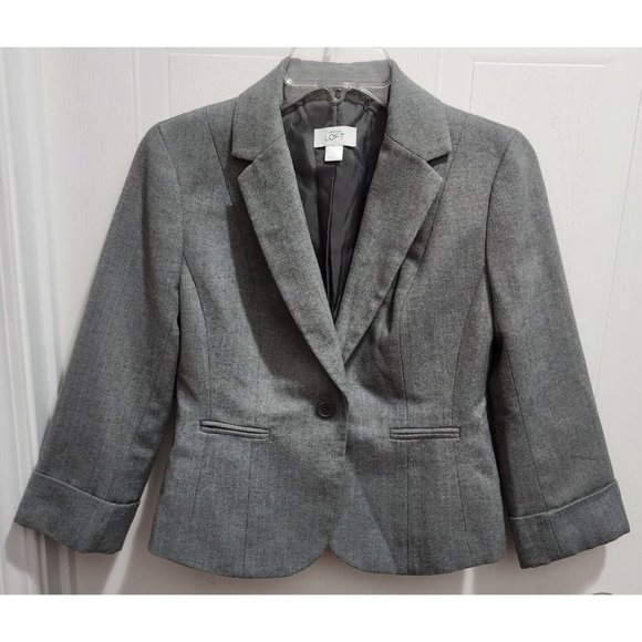 Ann Taylor LOFT Jackets & Blazers - Ann Taylor LOFT Women's Blazer Jacket One Button Wool Blend Gray Career Size 2